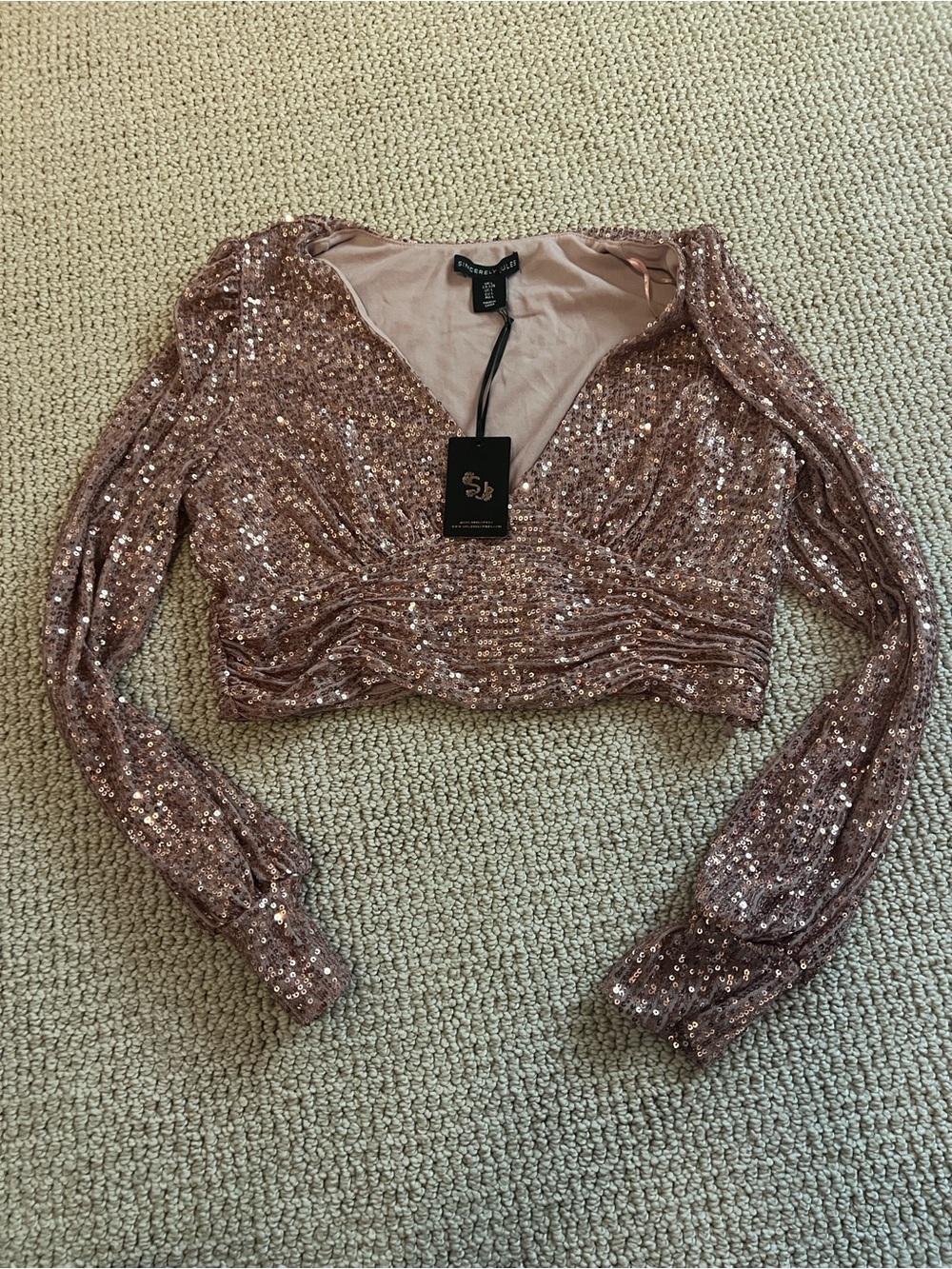 Sincerely Jules Rose Gold Sequin V-Neck Sweater